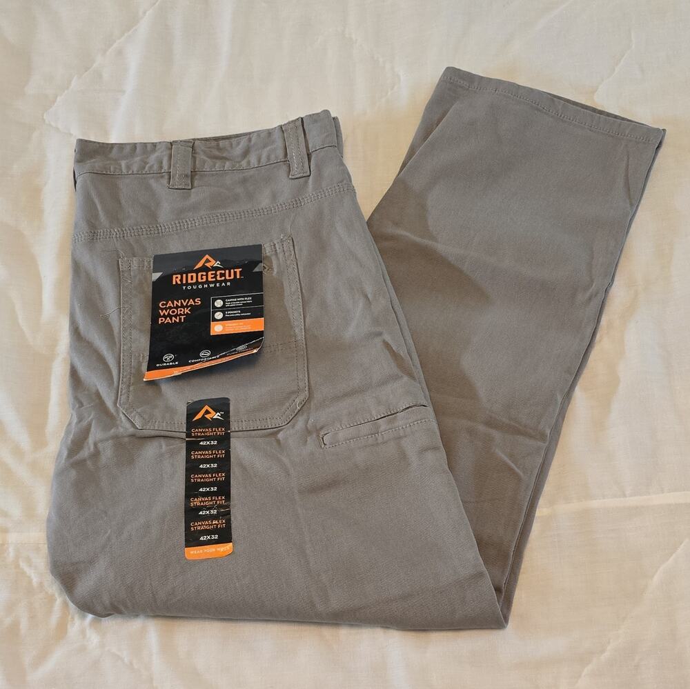 Ridgecut Toughwear Mens 42 x 32 Canvas Flex Straight Fit Work Pants Gray